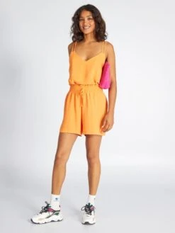 Short Ancho De Tejido Satinado - Naranja