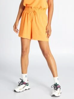 Short Ancho De Tejido Satinado - Naranja -Zalaris Tienda short ancho de tejido satinado naranja anc78 1 frb2