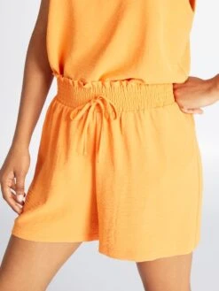 Short Ancho De Tejido Satinado - Naranja -Zalaris Tienda short ancho de tejido satinado naranja anc78 1 frb3