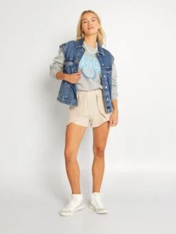 Short De Doble Gasa De Algodón - BEIGE -Zalaris Tienda short de doble gasa de algodon beige aul14 2 frb5