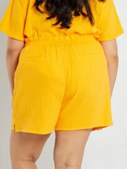 Short De Gasa De Algodón - Amarillo Anaranjado -Zalaris Tienda short de gasa de algodon amarillo anaranjado zs699 1 frb3