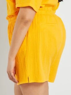 Short De Gasa De Algodón - Amarillo Anaranjado -Zalaris Tienda short de gasa de algodon amarillo anaranjado zs699 1 frb5