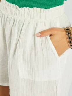 Short De Gasa De Algodón Liso - Blanco -Zalaris Tienda short de gasa de algodon liso blanco zs697 1 frb5