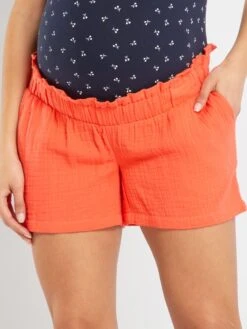 Short De Gasa De Algodón Premamá - Rojo Coral -Zalaris Tienda short de gasa de algodon premama rojo coral zr763 2 frb3