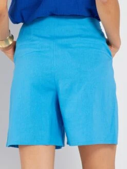 Short De Lino De Talle Alto - AZUL -Zalaris Tienda short de lino de talle alto azul aea85 2 frb3