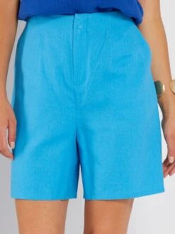 Short De Lino De Talle Alto - AZUL -Zalaris Tienda short de lino de talle alto azul aea85 2 frb5