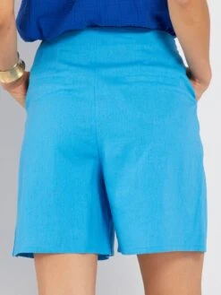 Short De Lino De Talle Alto - AZUL -Zalaris Tienda short de lino de talle alto azul aea85 2 frb6