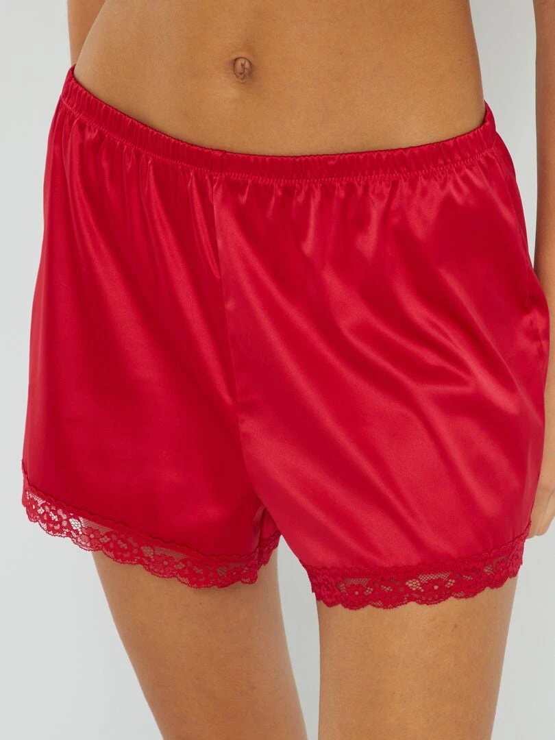 Short De Raso Con Encaje - Rojo 6 Short De Raso Con Encaje - Rojo - Imagen 4