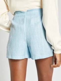 Short De Talle Alto De Tweed - Azul Pálido -Zalaris Tienda short de talle alto de tweed azul palido zo064 1 frb3