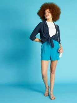 Short De Tejido De Crepé - AZUL -Zalaris Tienda short de tejido de crepe azul ajm44 3 frb2