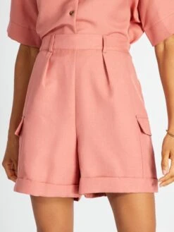 Short De Tiro Alto Con Bolsillos - Rosa