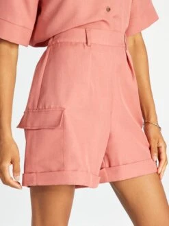 Short De Tiro Alto Con Bolsillos - Rosa -Zalaris Tienda short de tiro alto con bolsillos rosa avj81 2 frb3