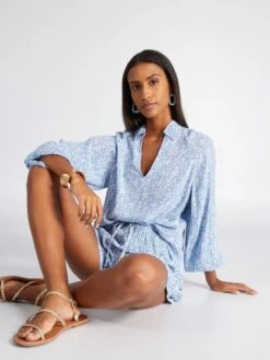 Short Estampado De Cachemira De Punto De Crepé - AZUL -Zalaris Tienda short estampado de cachemira de punto de crepe azul adc46 1 frb6