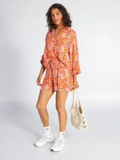 Short Estampado De Cachemira De Punto De Crepé - NARANJA -Zalaris Tienda short estampado de cachemira de punto de crepe naranja adc46 2 frb2