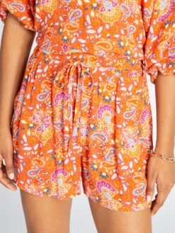 Short Estampado De Cachemira De Punto De Crepé - NARANJA -Zalaris Tienda short estampado de cachemira de punto de crepe naranja adc46 2 frb3