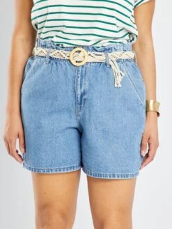 Short Paperbag Vaquero + Cinturón - AZUL -Zalaris Tienda short paperbag vaquero cinturon azul aer92 2 frb4