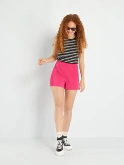 Short Plisado De Talle Alto - ROSADO MORADO