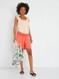 Short Premamá Vaporoso Con Cintura Fruncida - ROSA