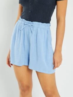 Short Vaporoso Y Ligero De Talle Alto - AZUL -Zalaris Tienda short vaporoso y ligero de talle alto azul zs702 1 frb2