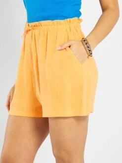 Short Vaporoso Y Ligero De Talle Alto - Naranja Albaricoque -Zalaris Tienda short vaporoso y ligero de talle alto naranja albaricoque zs702 2 frb3