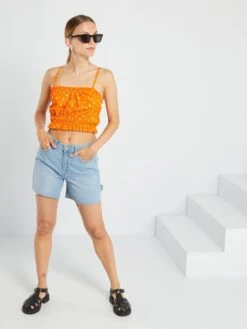 Short Vaquero Con Acabados Sin Rematar - AZUL