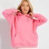 Sudadera De Felpa Lisa Con Capucha - Rosa