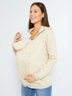 Sudadera De Lactancia Con Cremallera Y Capucha - BEIGE