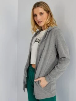 Sudadera Larga Con Capucha Y Cremallera - GRIS