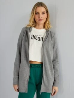 Sudadera Larga Con Capucha Y Cremallera - GRIS -Zalaris Tienda sudadera larga con capucha y cremallera gris zk595 2 frb3