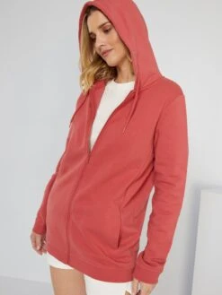 Sudadera Larga Con Capucha Y Cremallera - ROSA