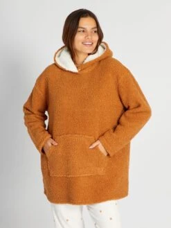 Sudadera Pijama Tipo Borreguito - MARRON