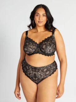 Sujetador Corbeille De Encaje En Dos Materiales - Negro