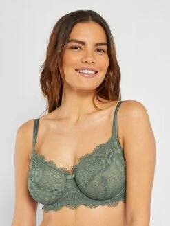 Sujetador De Encaje Con Flores Copas D Y E - Verde Gris -Zalaris Tienda sujetador de encaje con flores copas d y e verde gris aer81 2 frb2
