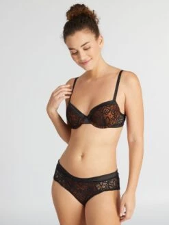 Sujetador De Encaje Con Relleno - NEGRO