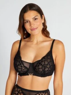 Sujetador De Encaje Copas D Y E - Negro