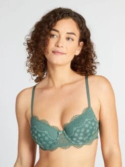Sujetador De Encaje Cruzado En La Parte Trasera - Verde Gris