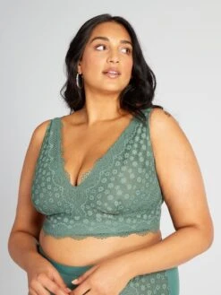 Sujetador De Encaje Sin Aros - Verde Gris