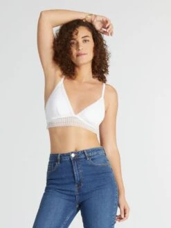 Sujetador De Triángulo Con Ribete De Encaje - Blanco