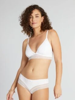 Sujetador De Triángulo Con Ribete De Encaje - Blanco -Zalaris Tienda sujetador de triangulo con ribete de encaje blanco aeq64 2 frb4