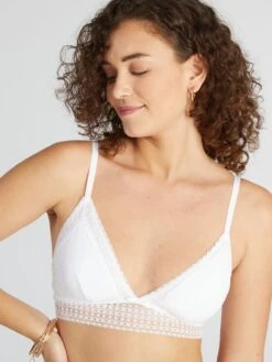Sujetador De Triángulo Con Ribete De Encaje - Blanco -Zalaris Tienda sujetador de triangulo con ribete de encaje blanco aeq64 2 frb5