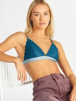 Sujetador De Triángulo De Encaje - Azul Oscuro