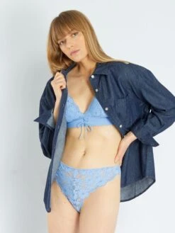 Sujetador De Triángulo De Encaje - AZUL -Zalaris Tienda sujetador de triangulo de encaje azul zo200 1 frb4