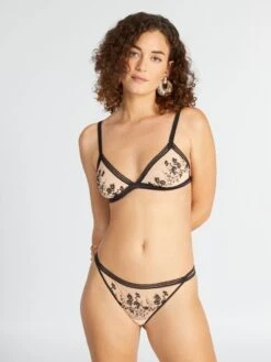 Sujetador De Triángulo De Tul Bordado - BEIGE