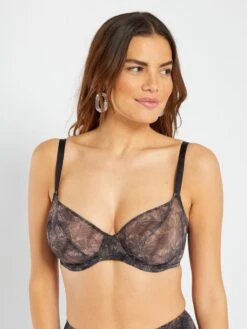 Sujetador De Tul Estampado 'Sans Complexe' - NEGRO/YO HIEDRA -Zalaris Tienda sujetador de tul estampado sans complexe negroyo hiedra atu19 1 frb3