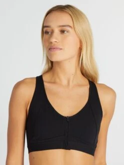 Sujetador Deportivo Con Cremallera Delantera - Negro