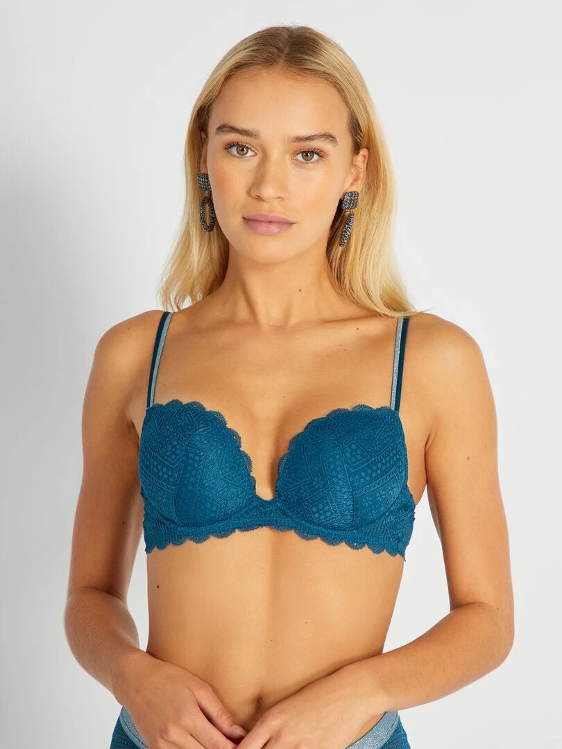 Sujetador Push Up De Encaje - Azul Oscuro 3 Sujetador Push Up De Encaje - Azul Oscuro
