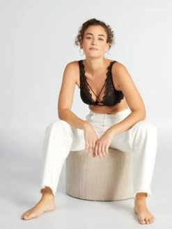 Sujetador Push Up De Encaje - Negro