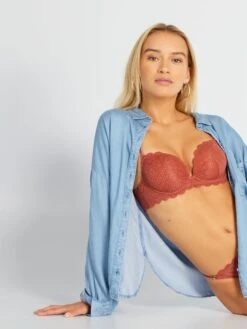 Sujetador Push Up De Encaje - ROJO