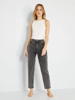 Vaquero Mom Con Talle Muy Alto - L34 - GRIS -Zalaris Tienda vaquero mom con talle muy alto l34 gris zk671 3 frb4