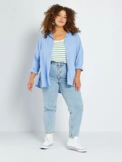 Vaquero Mom De Tiro Alto L34 - 5 Bolsillos - Azul